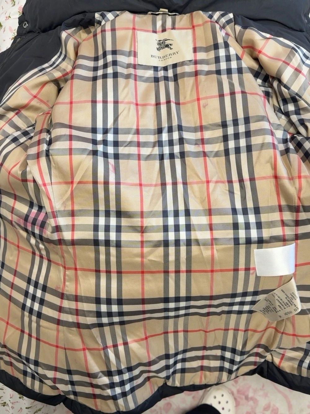Burberry London Black Down Puffer Jacket Nova Check Lined Hooded Size S - Picture 6 of 7
